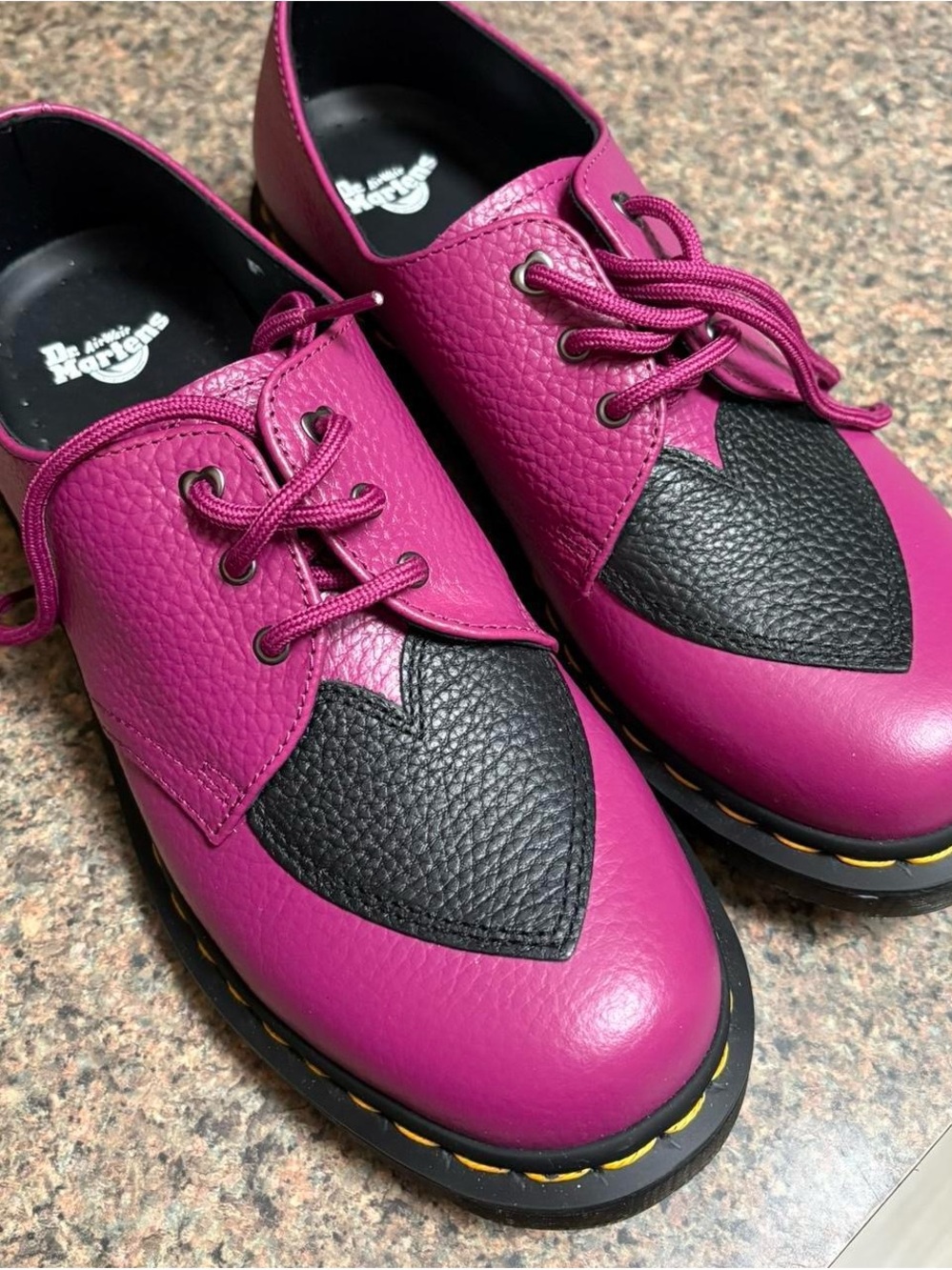 Dr. Martens Women's Magenta and Black Heart Lace-Up Oxfords